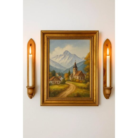 Vintage Charles Lesters Wood Candle Wall Sconces Pair Handcrafted Decor Rustic - Picture 1 of 7